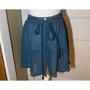 NWT Sheer High Waisted Blue Braided Tie Up  Boho Swimsuit Cover Skirt Size Small